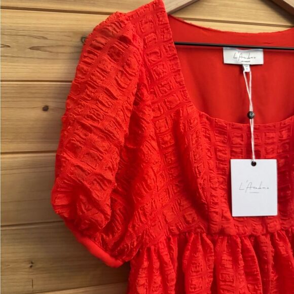 NWT L’Acadamie Revolve XS The Rene Mini Dress Poppy Red Puff Sleeve Christmas - Picture 3 of 9